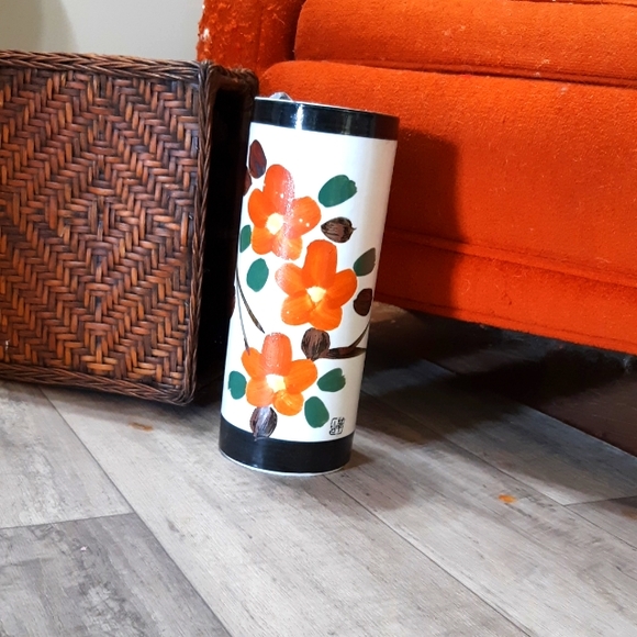 Vase Vintage Retro 80's Home Garden Floor vase Orange Brown green Tall Cylinder